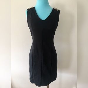 Black studded shoulder body con dress